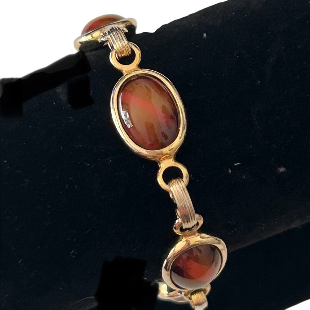 Vintage 1970s Sarah Coventry 7.5” Bracelet Wood Nymph Collection Cabochon Beads